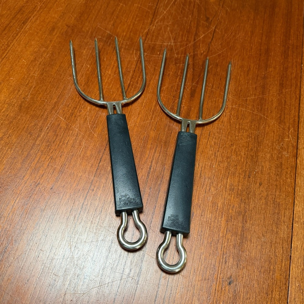 Pampered Chef Meat Lifters Set of 2 Stainless Steel Roasting Forks Black Handle